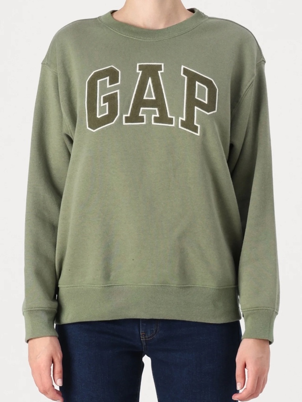 GAP Olive Green Logo Crew Sweatshirt - Women's